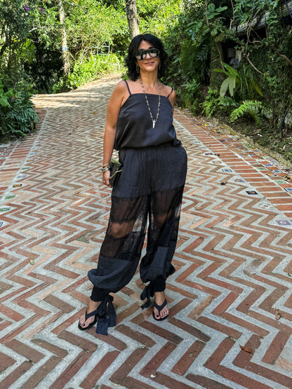 Sheer Lace Panels Pants