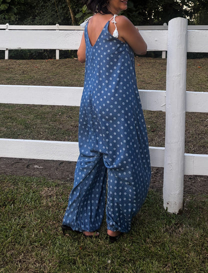 Polka Dot Print Denim Harem Jumpsuit 🇮🇹