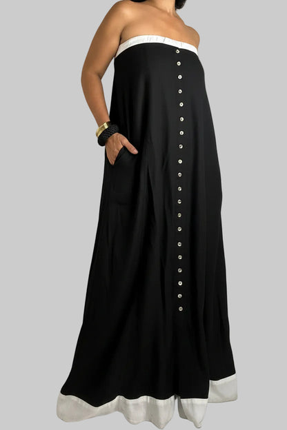 Black & White Button Front Maxi Dress