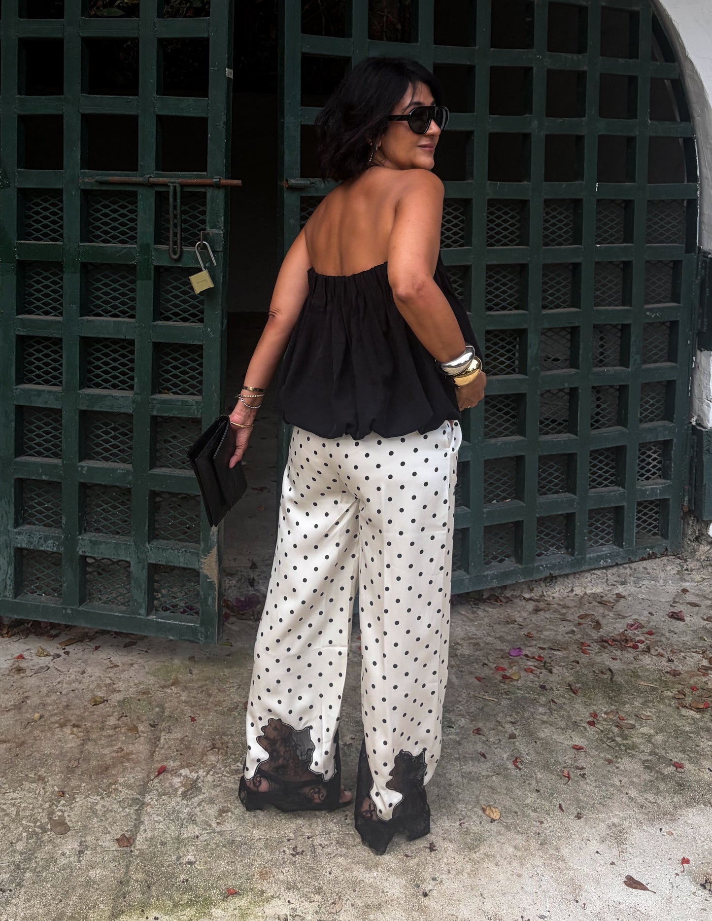 Polka Dots Satin Lace Trim Pants