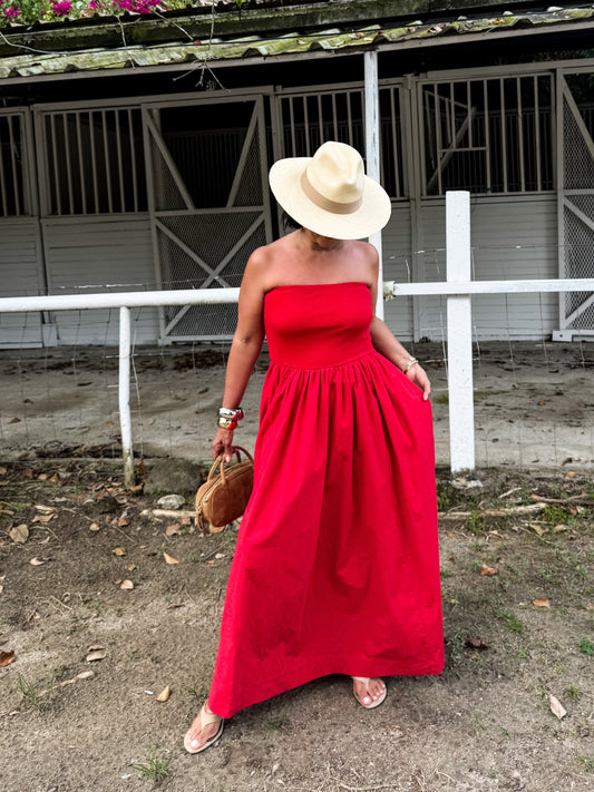 Vibrant Red Strapless Maxi Dress