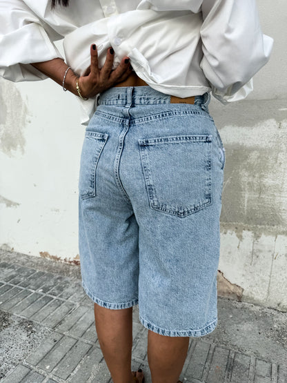 Denim Embroidered Bermuda
