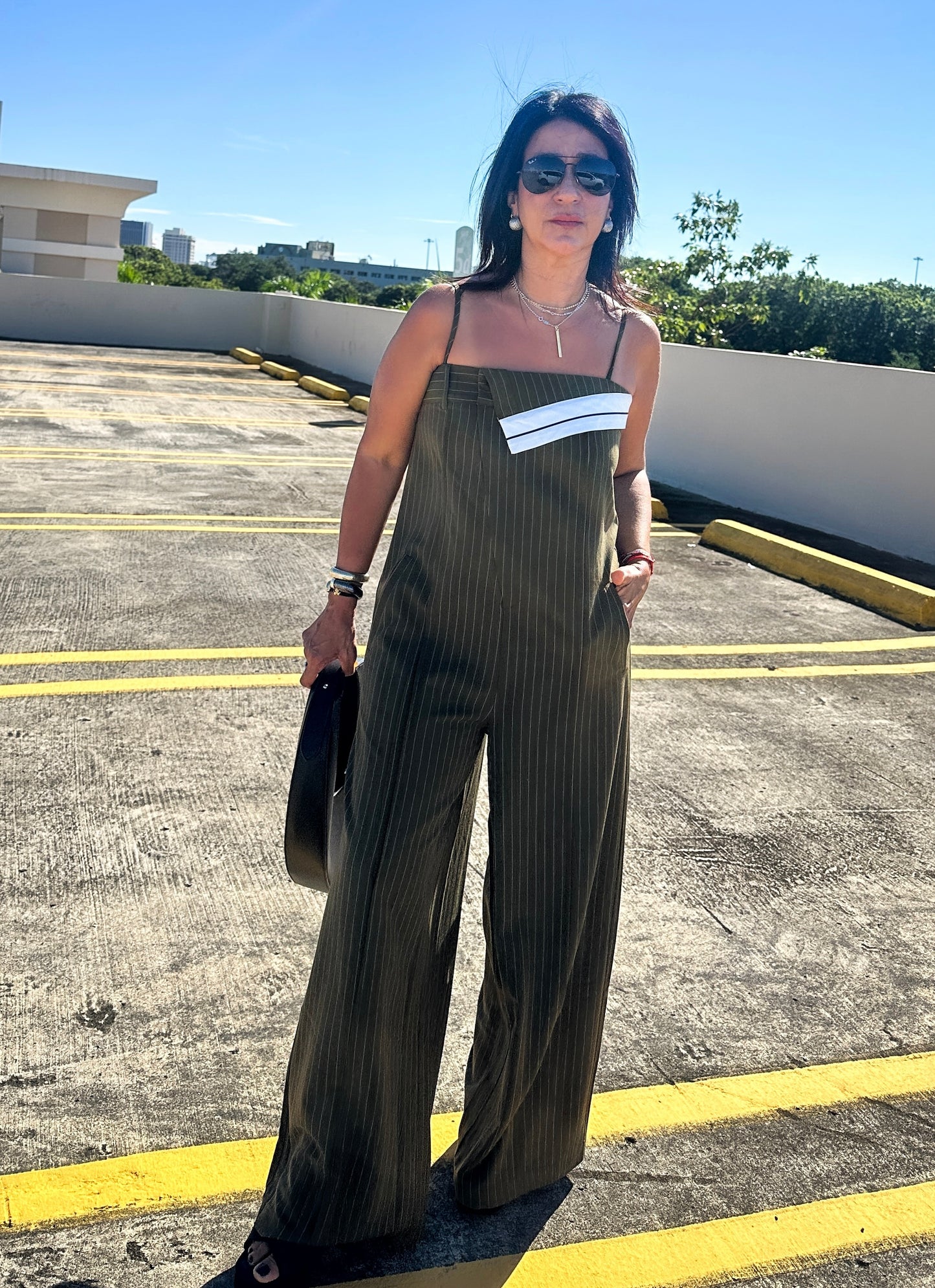 Olive Pinstripes Jumpsuit