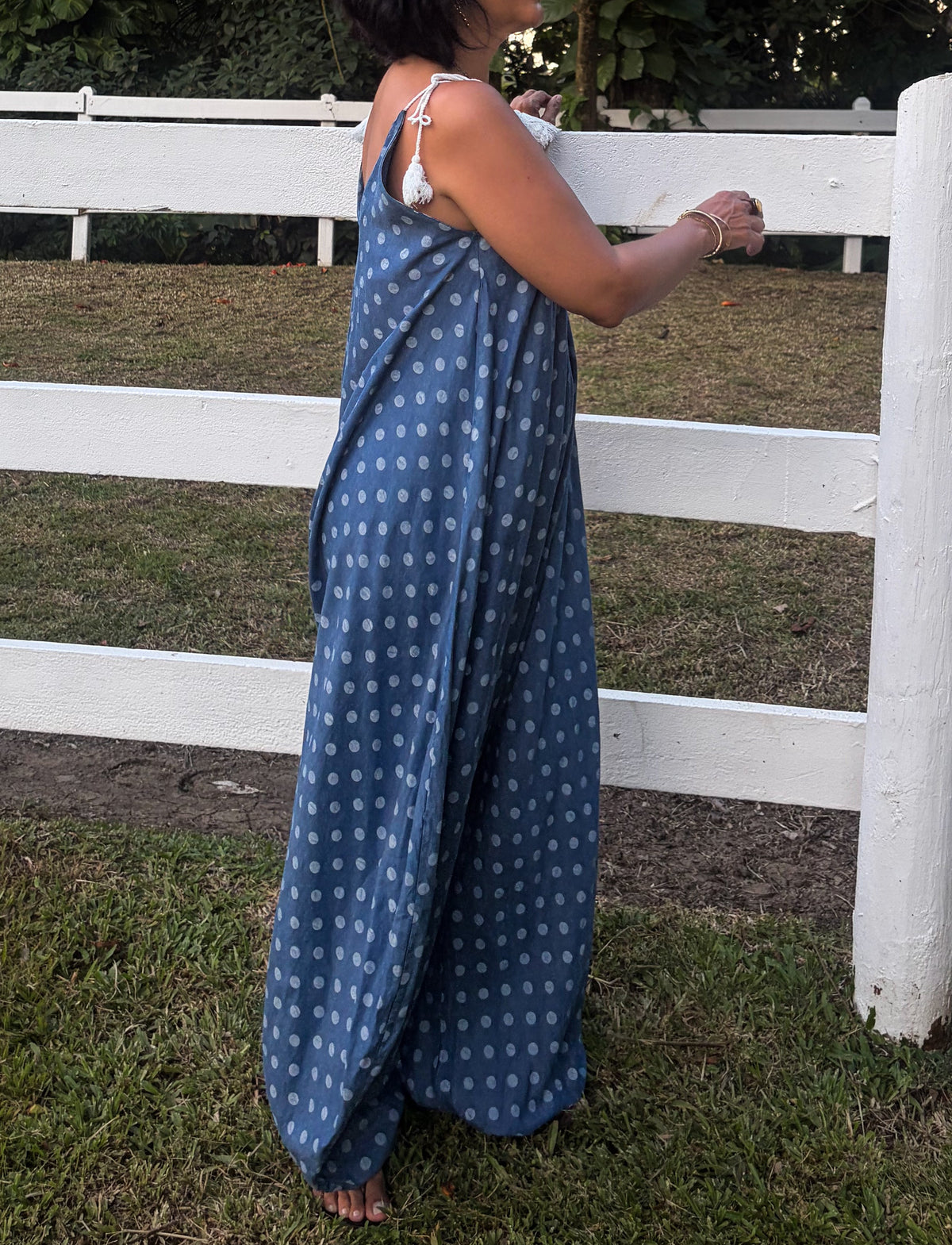 Polka Dot Print Denim Harem Jumpsuit 🇮🇹