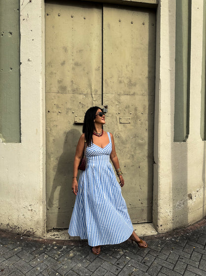 Blue Stripe Midi Dress