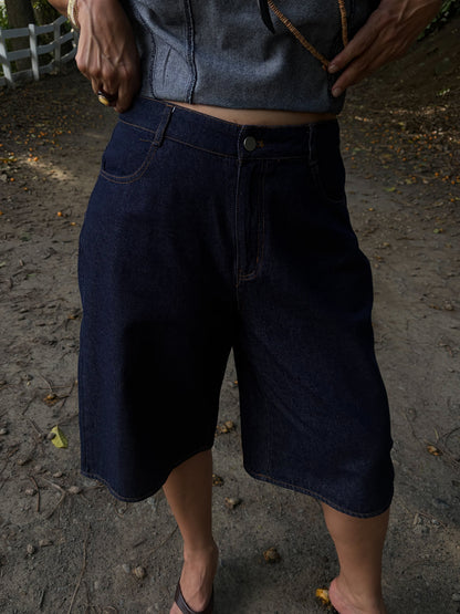Dark Wash Denim Bermuda Pants