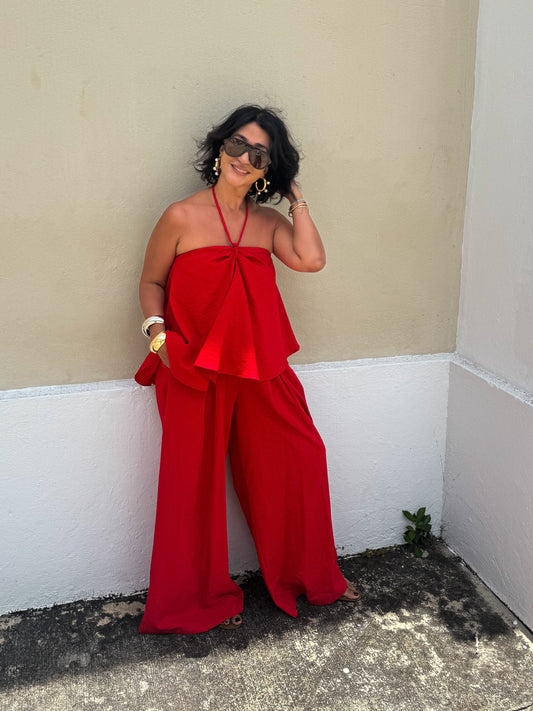 Red Halter Top and Pants Set