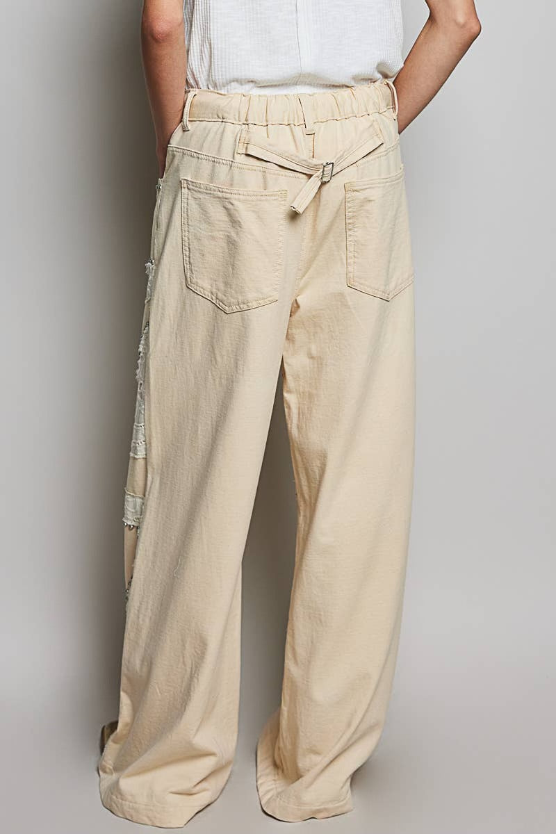 Metal Studs and Patchwork Details Pants
