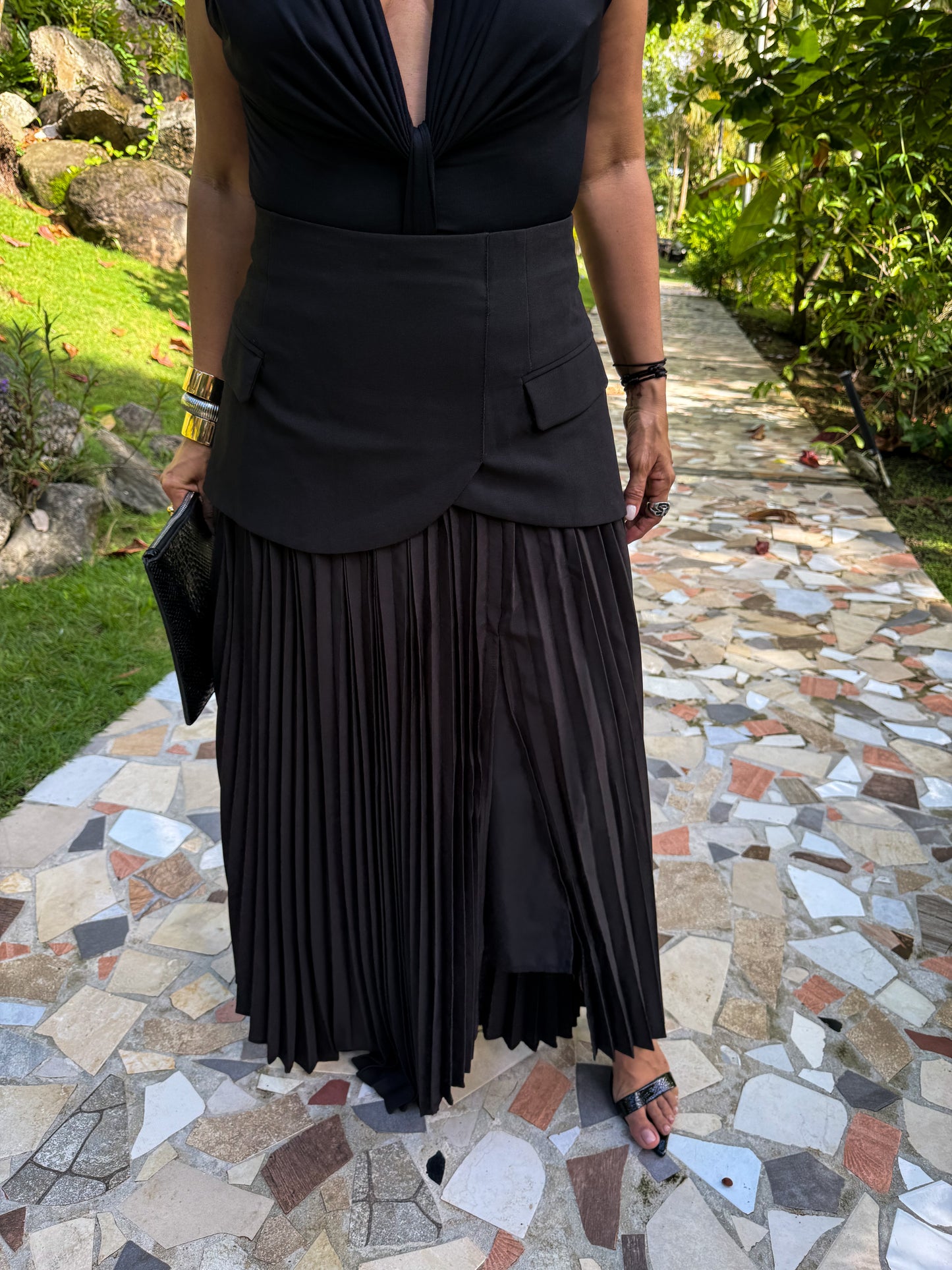 Black Pleated Suit Skirt