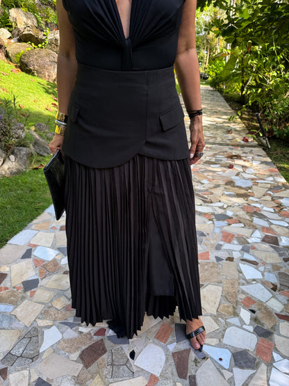 Black Pleated Suit Skirt