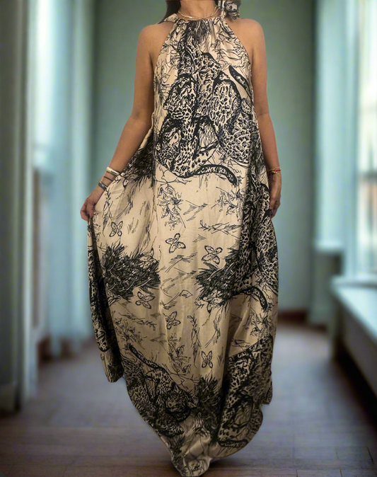 Beige Print Maxi Dress