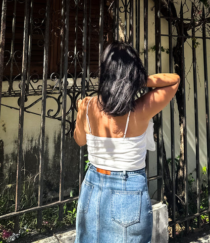 White Flower Organza Crop Top