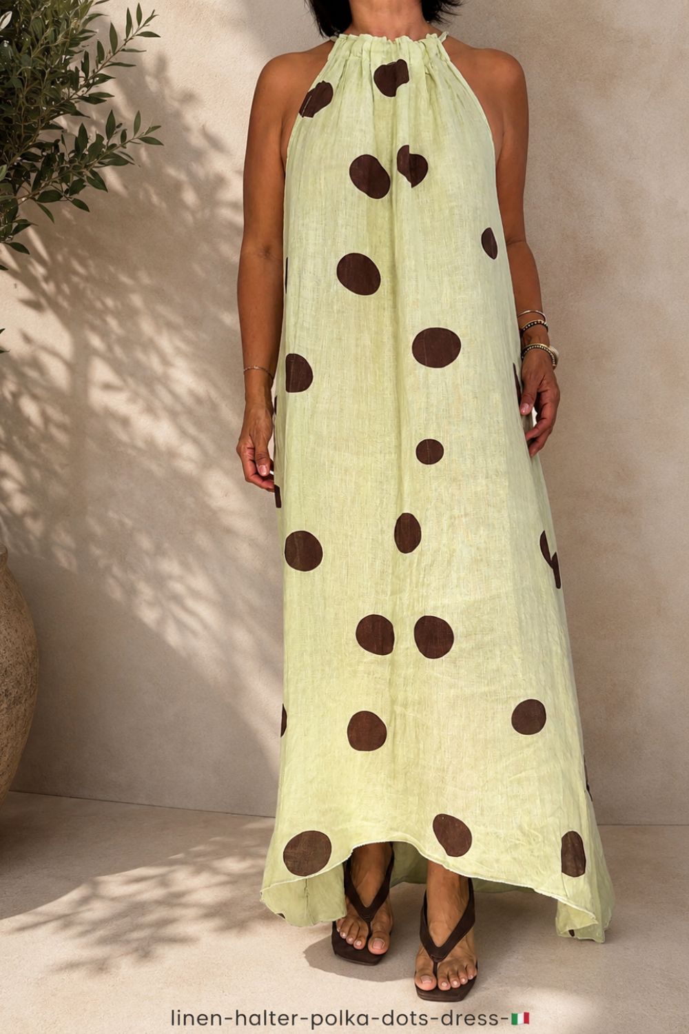 Linen Halter Polka Dots Dress 🇮🇹