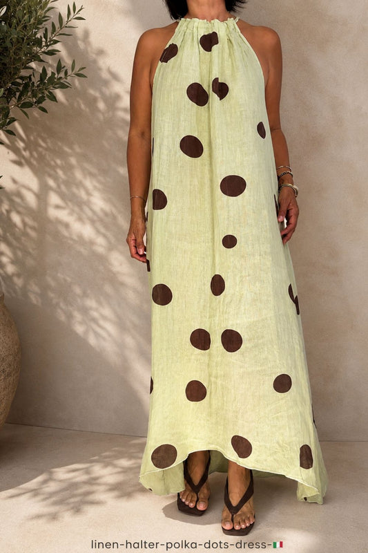Linen Halter Polka Dots Dress 🇮🇹