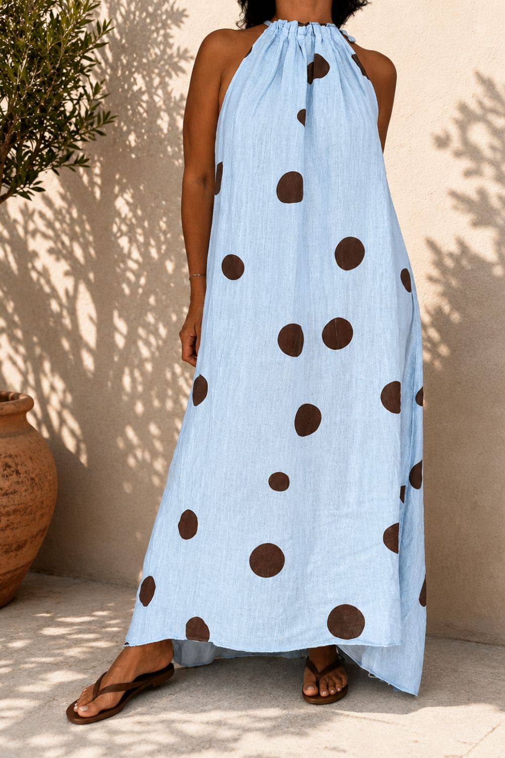 Linen Halter Polka Dots Dress 🇮🇹