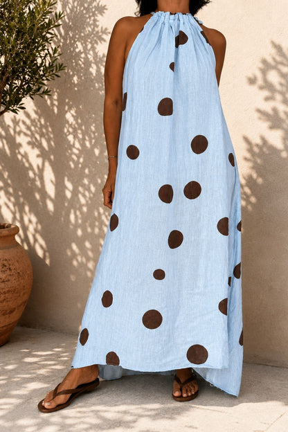 Linen Halter Polka Dots Dress 🇮🇹