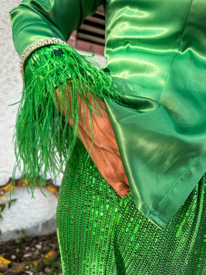 Satin Feathers Green Blouse