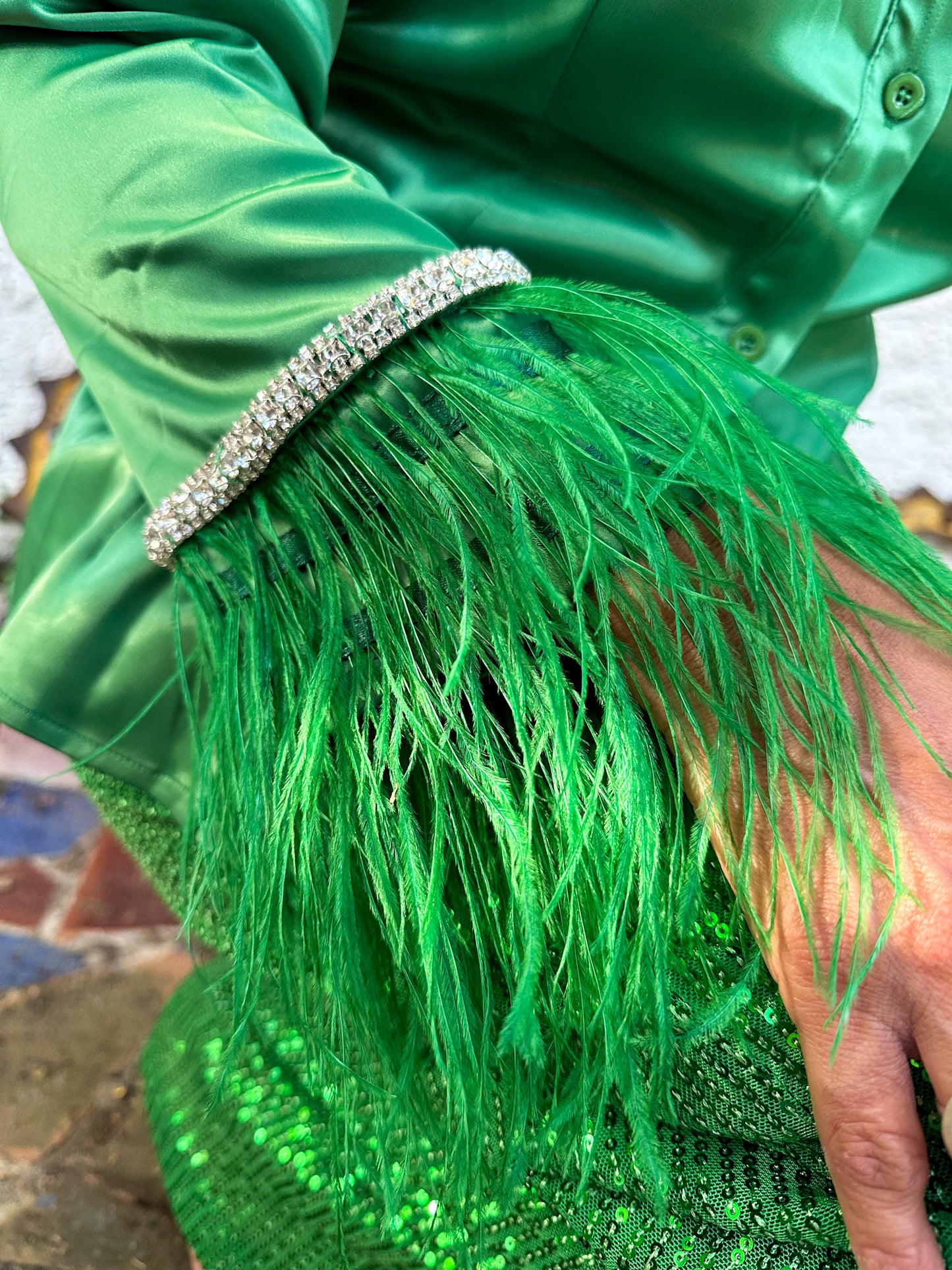 Satin Feathers Green Blouse