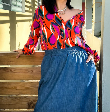 Orange Print Blouse