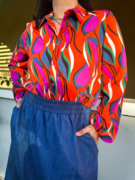 Orange Print Blouse