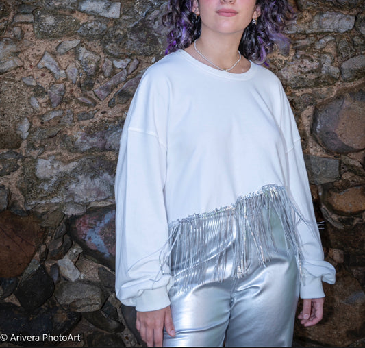 White Fringes Cropped Top